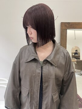 esu西梅田/髪質改善/韓国/ダブルカラー/イルミナカラー/顔周りカット【エス】 葡萄色/ぷつっとボブ