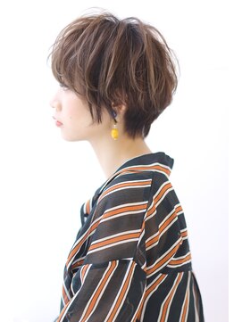 オーロ 宝塚店(ORO) ことりベージュネイビーカラー毛先パーマ小顔ワンサイドショート