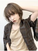 くびれヘアアプリコットオレンジ夏ハイライトカラー丸型卵型ボブ