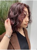 顔まわりカット暖色カラーボルドーカラーワインレッドボブ
