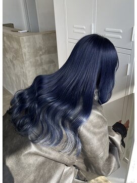 ノートエートル 西金沢(Nought etre) ネイビーブルー10代20代ロングブリーチカラーインディゴ