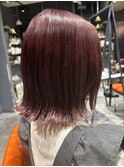 ブリーチあり春カラーピンクボブ切りっぱなしボブ
