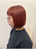 オレンジ×ぱつっとミニボブ大人可愛い艶カラー20代30代