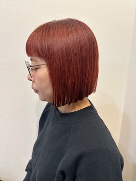 美容室ヒラトヤ 都南店 オレンジ×ぱつっとミニボブ大人可愛い艶カラー20代30代