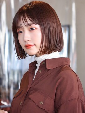 ラフ フロム ガーデン(Laf from GARDEN) 切りっぱなしボブ/美髪/ピンクブラウン/縮毛矯正/韓国風