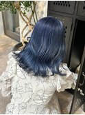 ネイビーカラーブルーカラー青髪ダブルカラーブルーシルバー艶髪