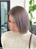 ホワイトグレージュミニウルフチェリーブラウンボブウルフ