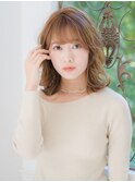 大人かわいいことりベージュ低温デジタルパーマくびれセミディ