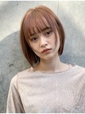 ミニボブショートボブピンクベージュカラー前髪あり20代30代