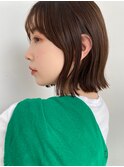 切りっぱなしボブ小顔前髪ブリーチなしグレージュブルーカラー