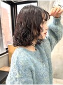 ボブパーマ くるくるウェーブ ぱっつん前髪