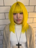 ベレーザ 渋谷(BELEZA)&nbsp;18018ミディアムレイヤーぱっつん前髪イエローエンドカラー