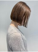 bob(切りっぱなしボブ、ミルクティベージュ、ハイライト)