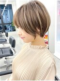 ハイライト白髪染め白髪ぼかしショートボブレイヤー40代横浜関内