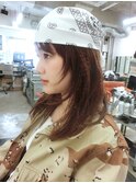 ハッシュカットシャギーレイヤーワッフルアイロン茶髪
