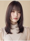 マロンベージュ/Aラインボブ/かきあげ/インナーカラー[新宿駅]