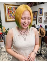 グッドフェローズ キタホリエ(GoodFellas kitahorie) 透明感あるイエロー&グリーンのバレイヤージュボブハイトーン