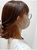 インナーカラーオレンジブラウンベージュレイヤーボブ/池袋