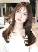 小顔前髪でイメチェン ロングレイヤーカットマロンブラウン