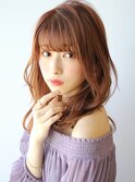 『可愛いゆるふわパーマ＋おしゃれオレンジブラウンカラー』