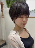 美髪シアーカラーピンクブラウンショートカット切りっぱなしボブ