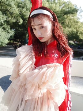 エマエコル(Emma ecole) Emma ecole ハイトーンオレンジレッド/シースルーバング/韓国風