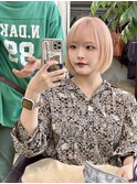 ハイトーンボブ#丸い#前下がり#かわいい#ピンク#ブリーチ
