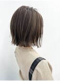 小顔タッセルボブ×白髪ぼかしハイライト[ボブ/縮毛矯正】