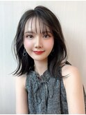 シースルーぱっつん前髪で可愛いくびれボブ結べるボブ外ハネボブ