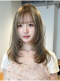 ホワイトベージュミルクティー韓国ヘア顔周りレイヤー_ba562491