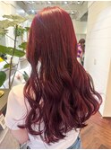 【白石】ブリーチなしダブルカラーチェリーレッド赤髪暖色原宿