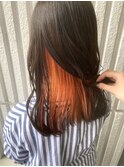 インナーカラー＊アプリコット こなれミディ　黒髪
