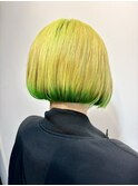 イエローグリーンな爽やかビタミンカラーミニボブ仕立て