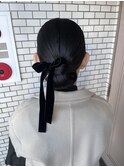 シニヨン タイトヘア ベロアリボン  参列ヘア 和装ヘア