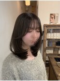 内巻き韓国ひし形ミディアムレイヤーカットオリーブ30代40代