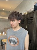 ハイライトカラーメッシュ波巻きパーマ風ツイストスパイラル