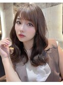 ダブルカラー♪ピンクベージュ 王道流しバング