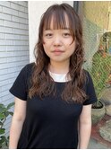 20代30代大人可愛いロングウルフくせ毛風パーマオレンジブラウン
