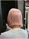 ピンクベージュハイトーンブリーチカラーケアブリーチミニボブ