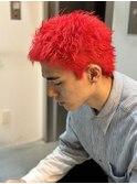 メンズ赤髪ハイトーンカラースパイキーショート