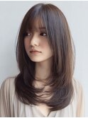 ハッシュカットバタフライカットダークブラウンカーテンバング