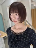 ワインレッドハッシュカットレイヤーセミロングレイヤー
