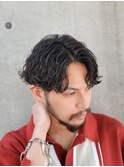 波巻きツイストスパイラルパーマアップバングセンターパート