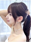横顔美人の韓国風ポニーテール/おくれ毛ワンカール