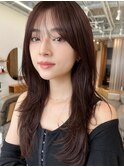 顔周りレイヤーカットグレージュカラーくびれボブベージュカラー