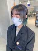 毛先カラー、顔まわりウルフ、ボブウルフ、ターコイズカラー