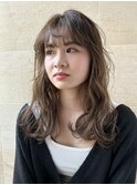 ウェーブパーマ/ミディアムヘア/くびれヘア/透明感ベージュ/銀座