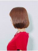 美髪逆三角切りっぱなしボブエアリーロングピンクブラウン