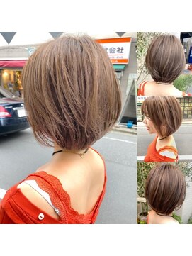 アミュレ(Amule) ハイライトローライト、厚めバングショート梅ヶ丘美容室