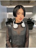 デザインカラーレイヤーカットウェットヘア夏オリーブベージュ